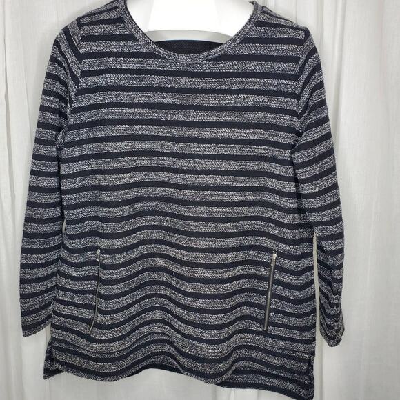 Per Se Black and Gray Striped Tunic Sweatshirt, 1X - Picture 1 of 9